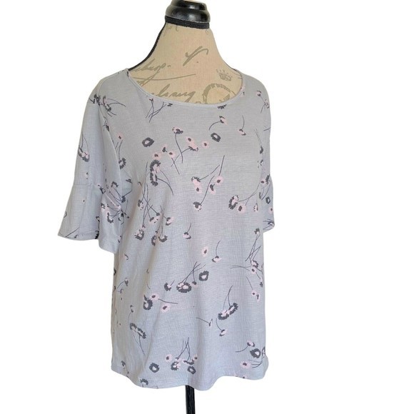 Lc Lauren Conrad Womens Blouse Floral Textured Thermal Tied Back Size Large - Picture 3 of 12